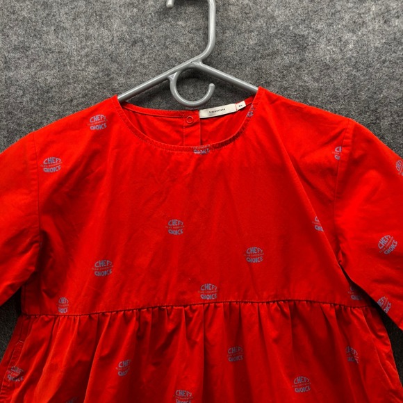 Tiny Cottons Chefs Choice Club Sandwich Dress Girls 10y Red Short Sleeve Poplin - Picture 5 of 11